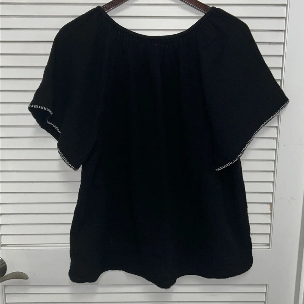 Boho Embroidered Gauzy Peasant Top - Black - Picture 4 of 5